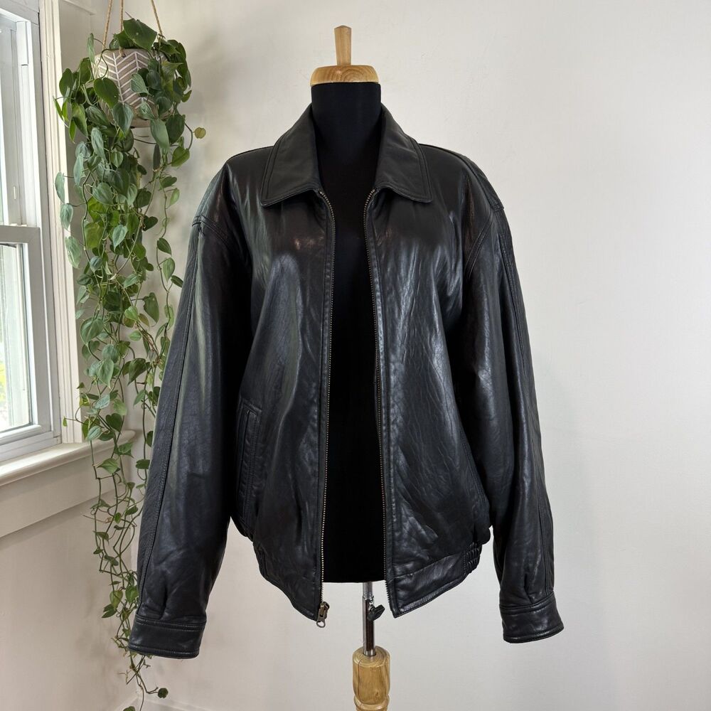 Vintage Lambskin Leather Black Bomber Jacket | Buttery Soft, Small